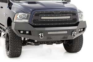 Ram 1500 Classic Front Bumper - Rough Country - LED Bumper with 2in LED Cubes and 20in LED Light Bar - Flat Black - '19-'23